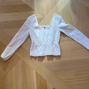Women's white eyelet long sleeve v-neck top
